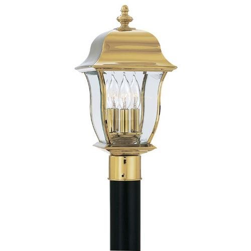 Exterior Post Lantern in Polished Brass PVD finish with Clear