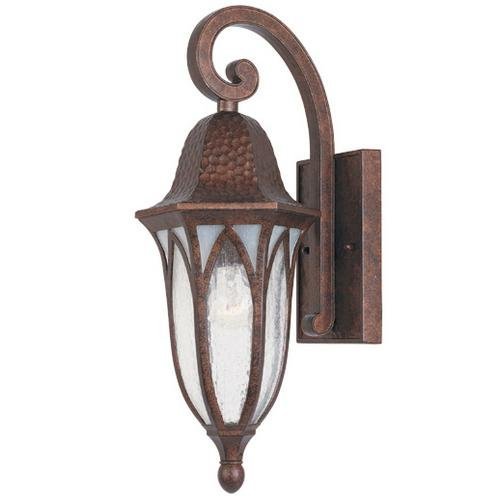 Exterior Wall Lantern in Burnished Antique Copper with Clear & Frosted Seedy