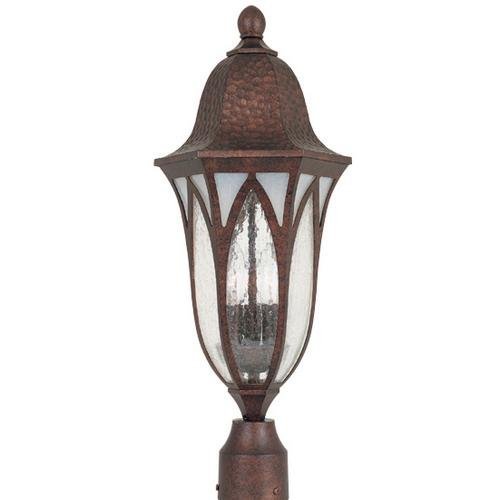 Exterior Post Lantern in Burnished Antique Copper with Clear & Frosted Seedy
