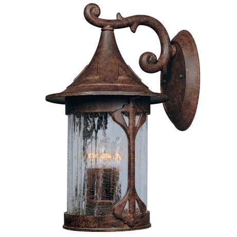 Exterior Wall Lantern in Chestnut with Aged Crackle Optic