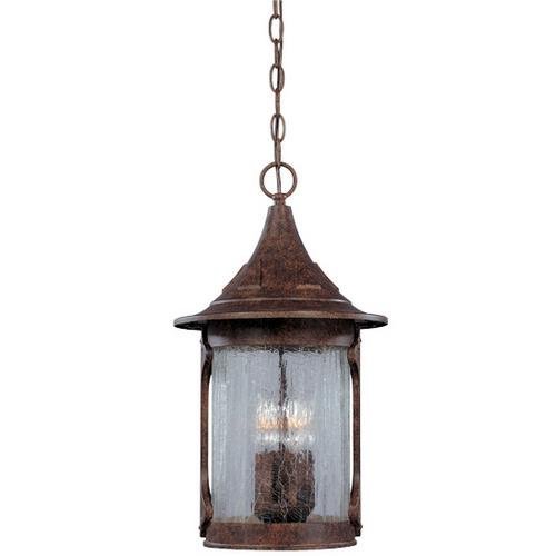 Exterior Hanging Lantern in Chestnut with Aged Crackle Optic