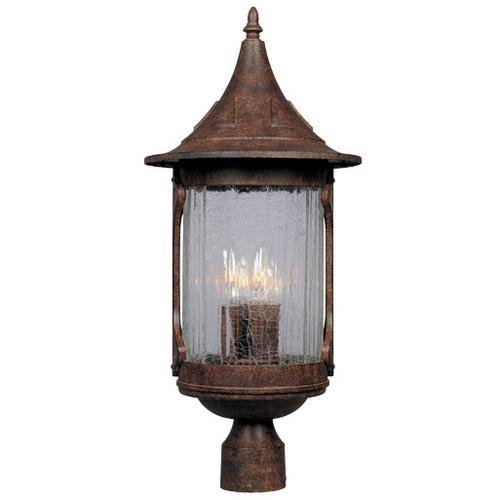 Exterior Post Lantern in Chestnut with Aged Crackle Optic