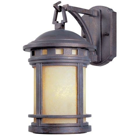 Exterior Wall Lantern in Mediterranean Patina with Amber