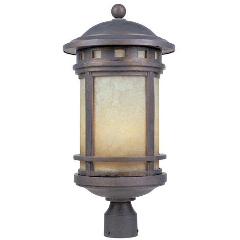Exterior Post Lantern in Mediterranean Patina with Amber