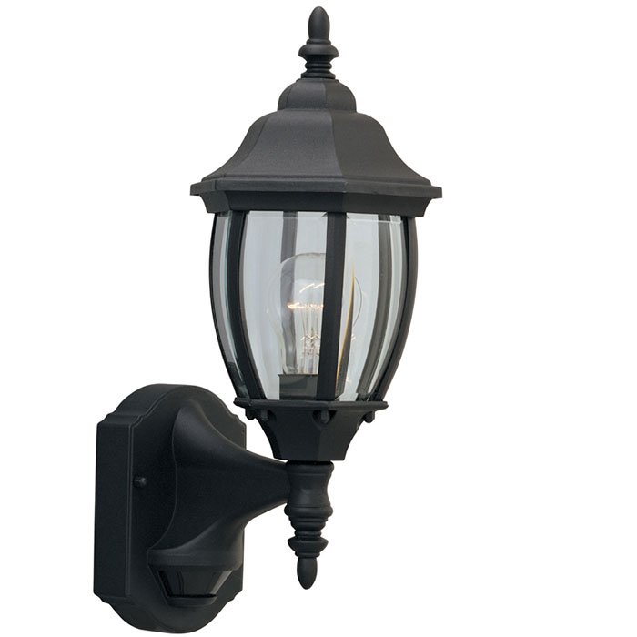 6" Wall Lantern - Motion Detector in Black with Clear