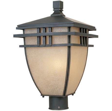 Exterior Post Lantern in Aged Bronze Patina with Ochere