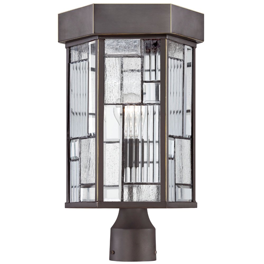 10" Post Lantern in Aged Bronze Patina with Clear, Seedy & Ribbed