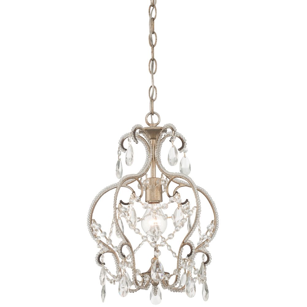 1 Light Mini Chandelier in Argent Silver with Clear Faceted Accents