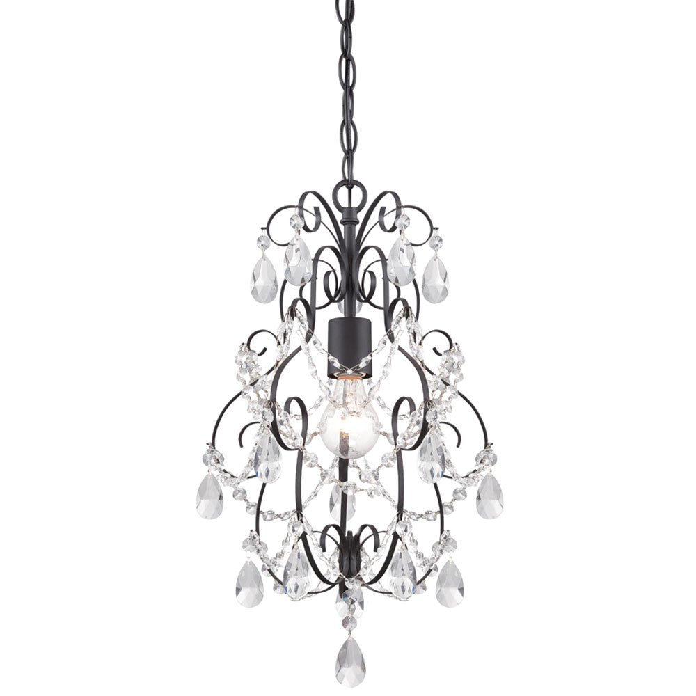 1 Light Mini Chandelier in Oil Rubbed Bronze with Clear Faceted Accents