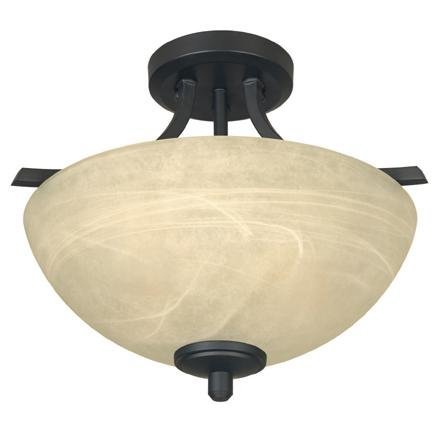 Semi Flush Ceiling Light in Burnished Bronze with Tea Stained Alabaster