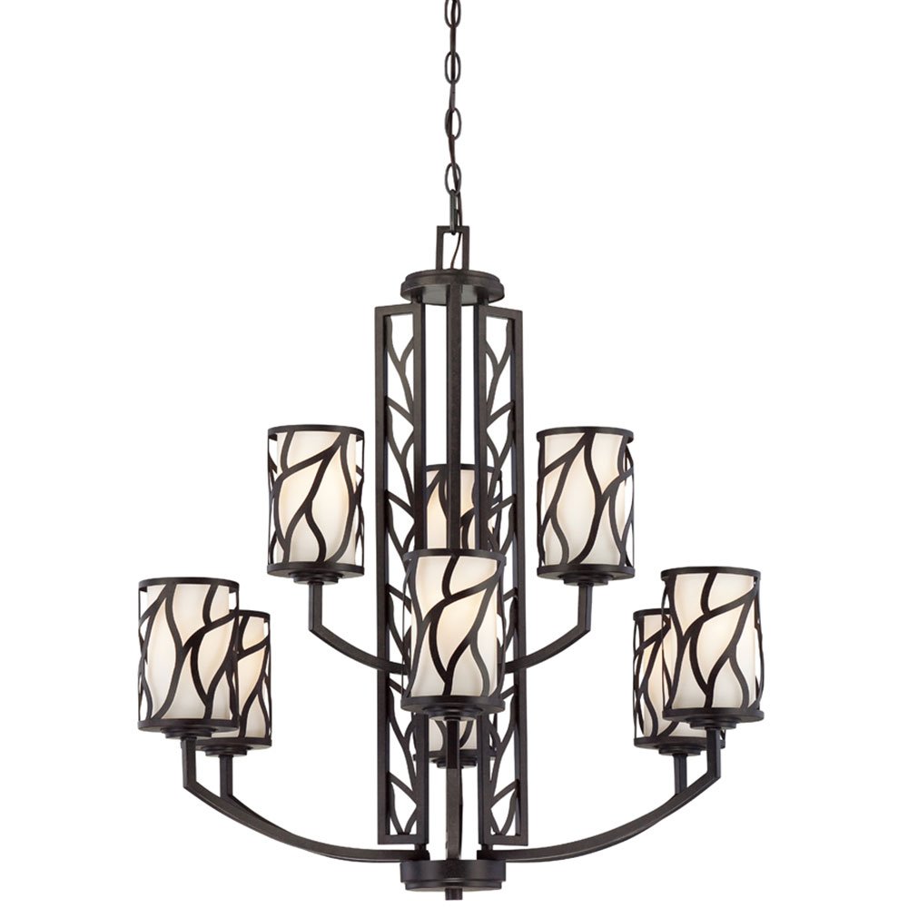9 Light Chandelier in Artisan with White Opal