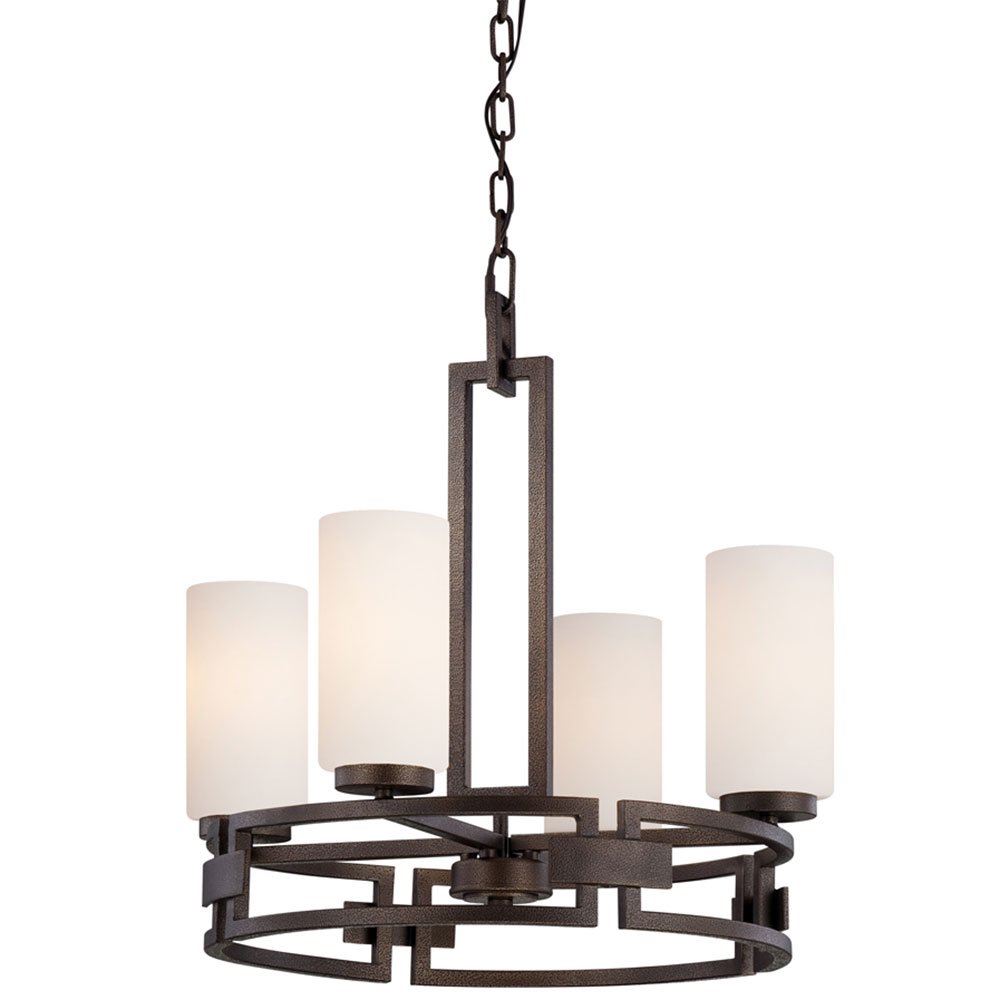 4 Light Chandelier in Flemish Bronze with White Opal