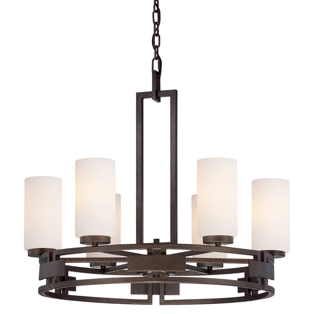 6 Light Chandelier in Flemish Bronze with White Opal