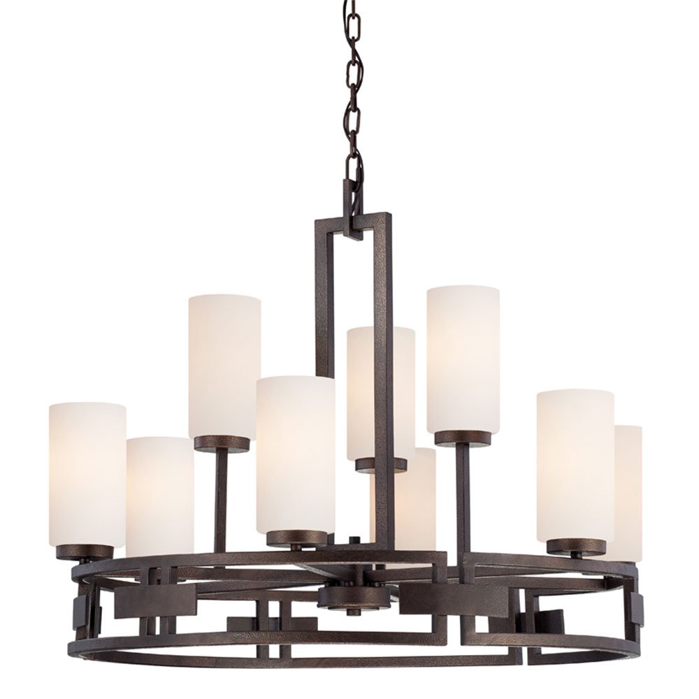 9 Light Chandelier in Flemish Bronze with White Opal
