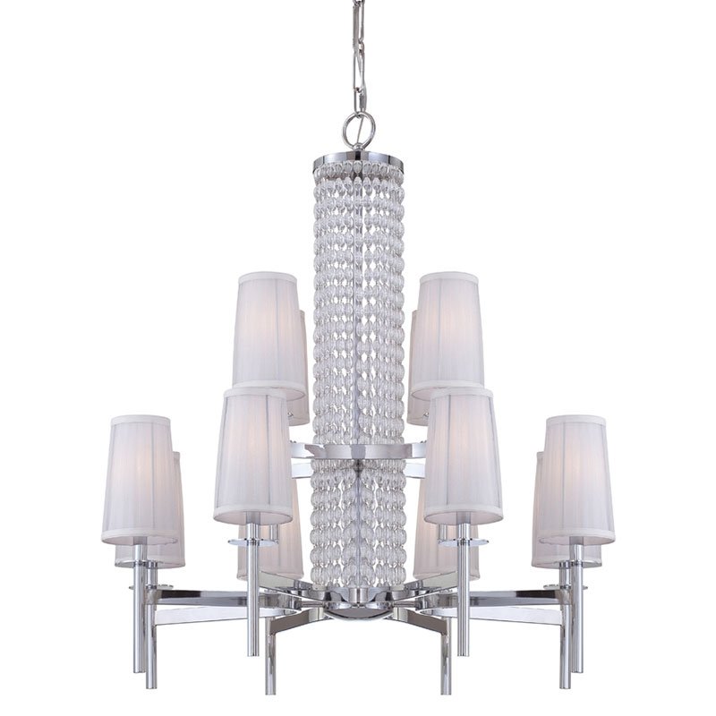 12 Light Chandelier in Chrome with Silver Organza Fabric