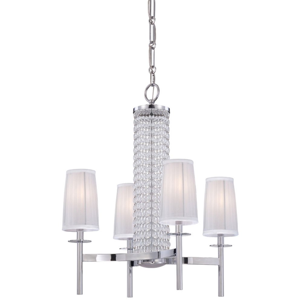4 Light Chandelier in Chrome with Silver Organza Fabric