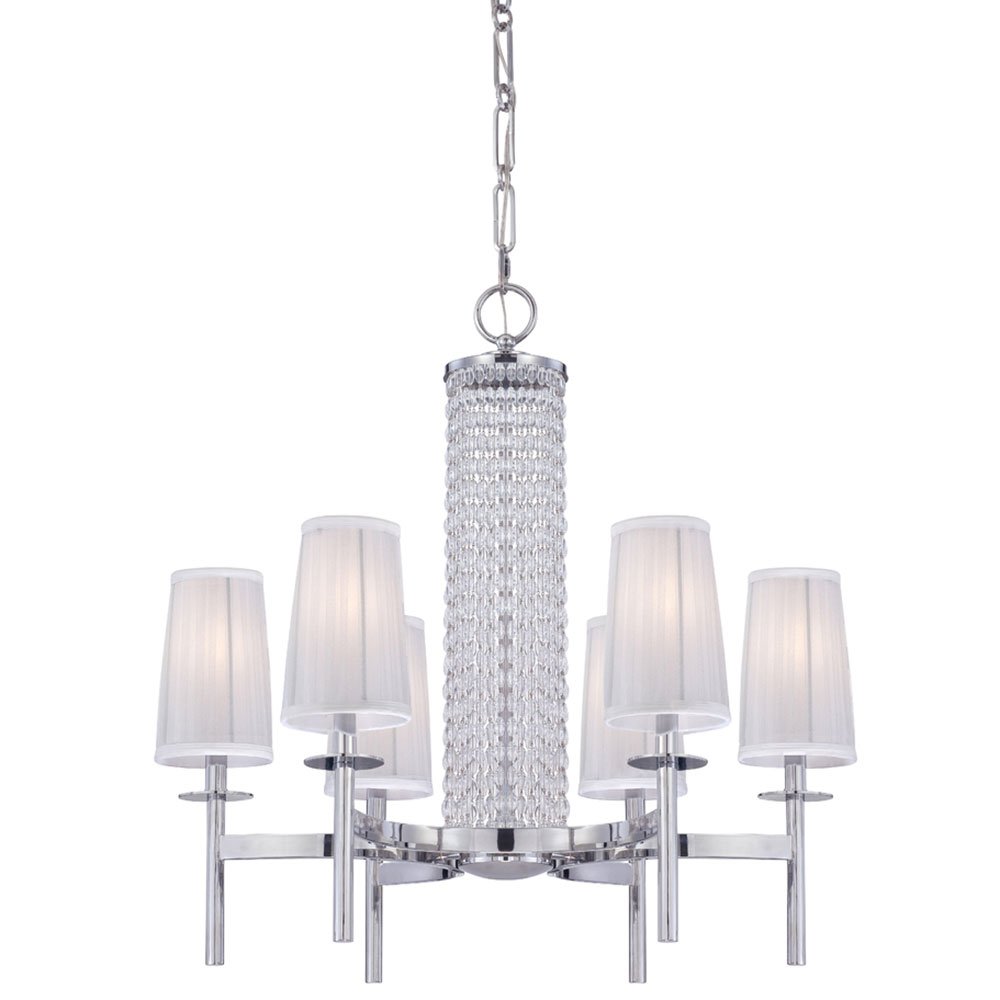 6 Light Chandelier in Chrome with Silver Organza Fabric