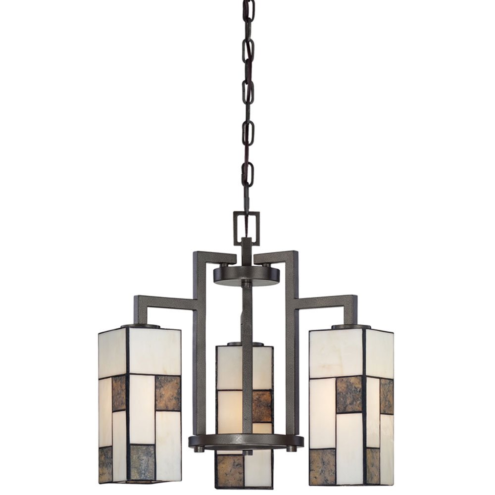3 Light Chandelier in Charcoal with Art Glass