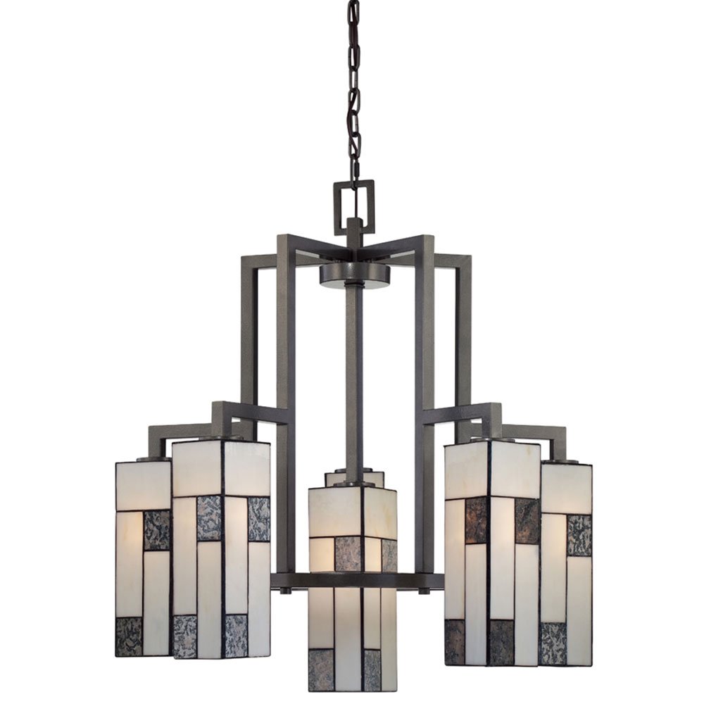 6 Light Chandelier in Charcoal with Art Glass