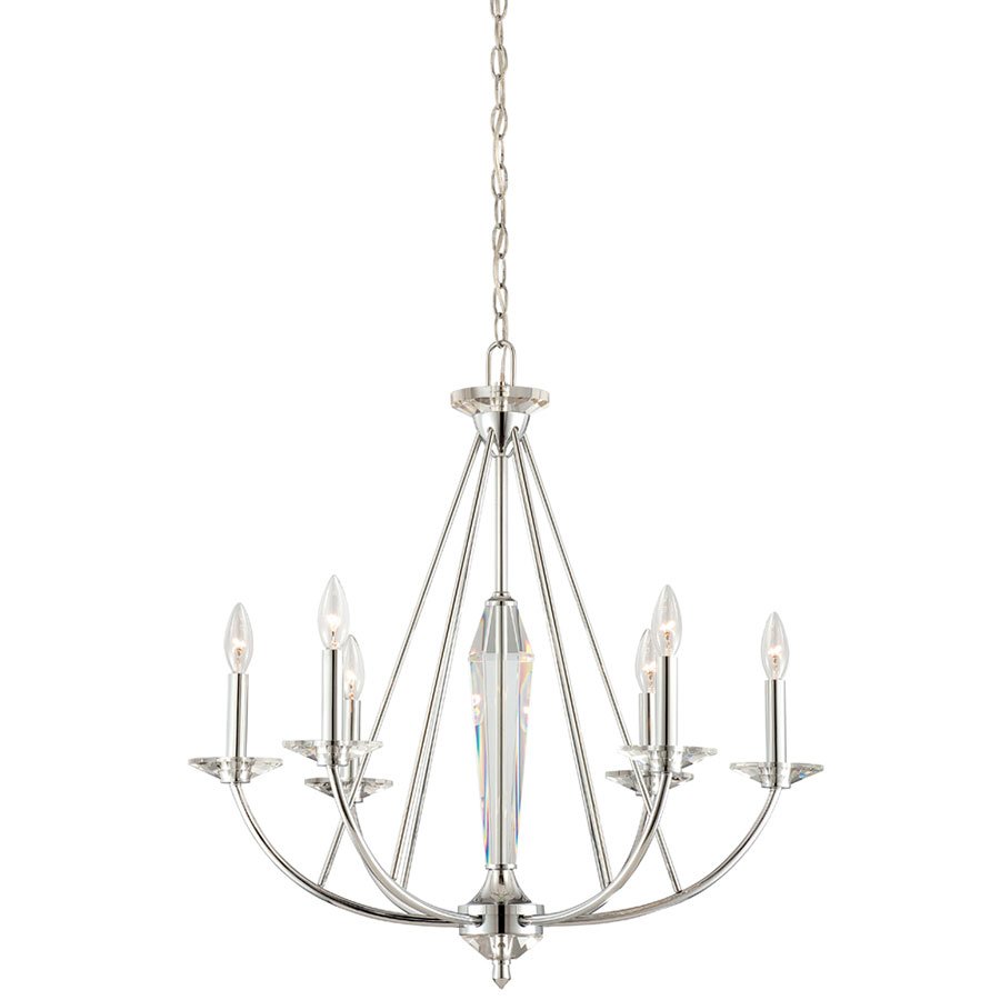 6 Light Chandelier in Chrome with White Opal