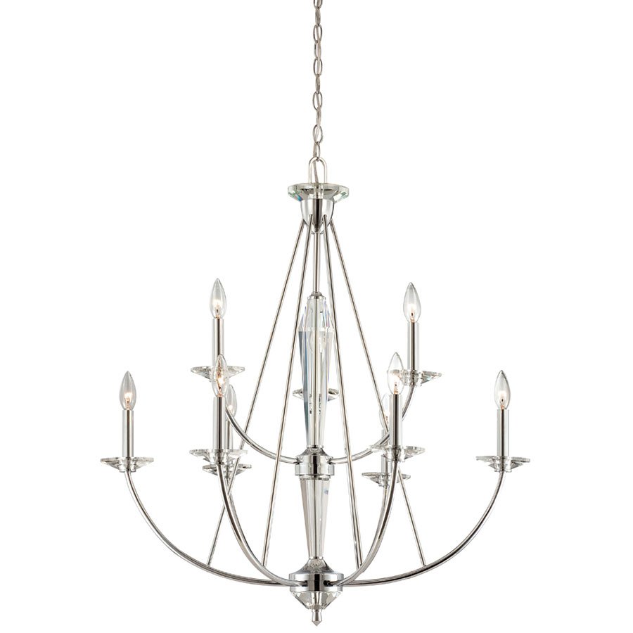 9 Light Chandelier in Chrome with White Opal