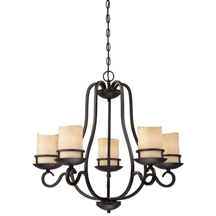 5 Light Chandelier in Natural Iron with Warm Amber Glaze