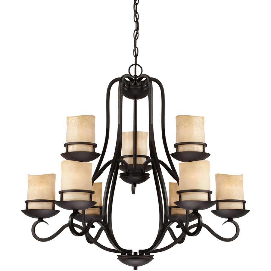 9 Light Chandelier in Natural Iron with Warm Amber Glaze
