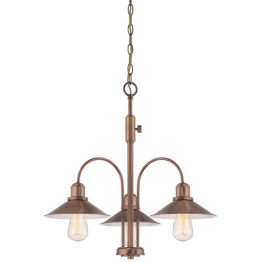 3 Light Chandelier in Old Satin Brass with Metal Shade