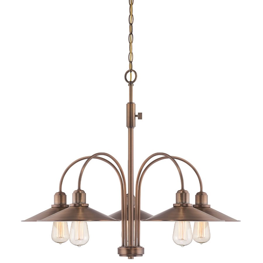 5 Light Chandelier in Old Satin Brass with Metal Shade