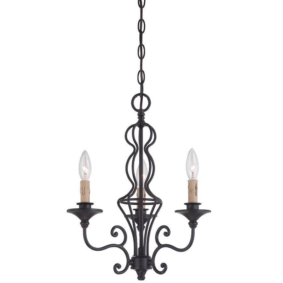 3 Light Chandelier in Natural Iron with Satin Chenille