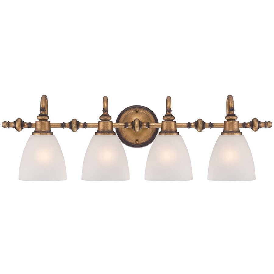 4 Light Bath Bar in Aged Brass with Satin Etched