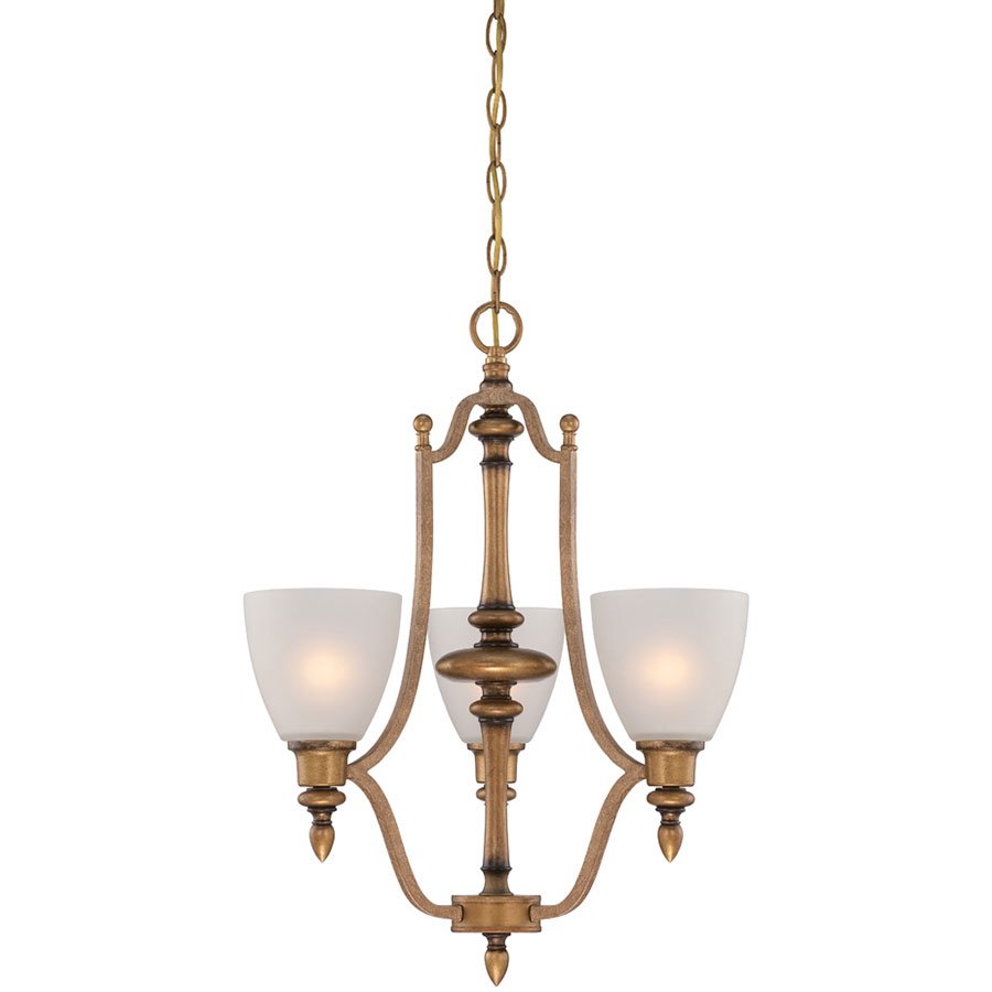 3 Light Chandelier in Aged Brass with Satin Etched