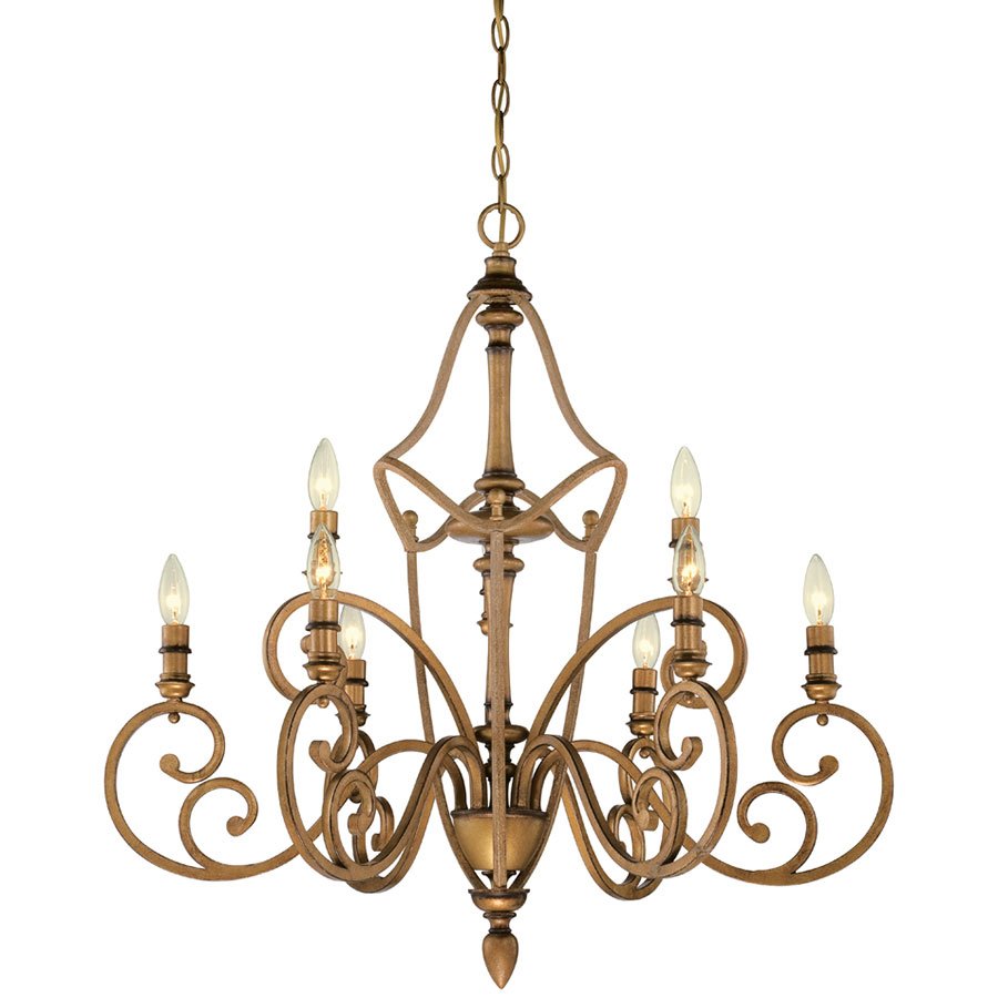 9 Light Chandelier in Aged Brass with Satin Etched