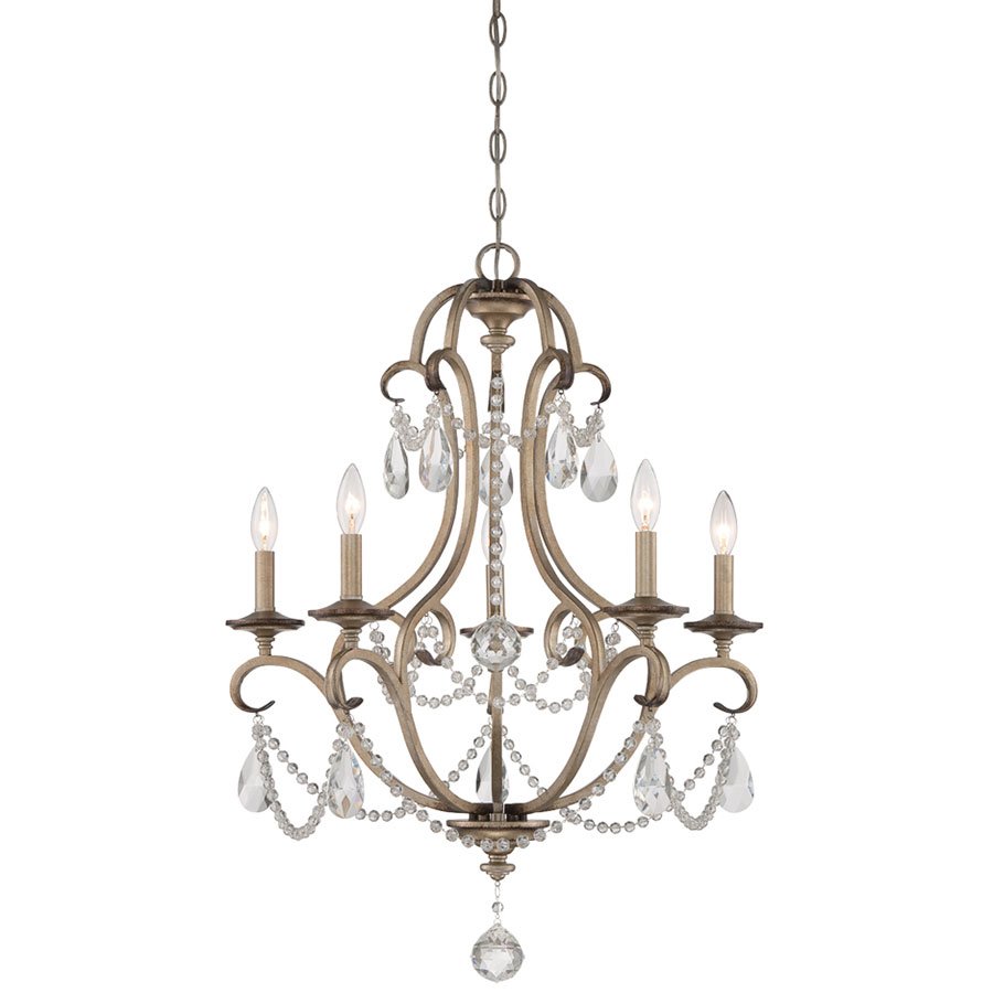 5 Light Chandelier in Argent Silver with Satin White