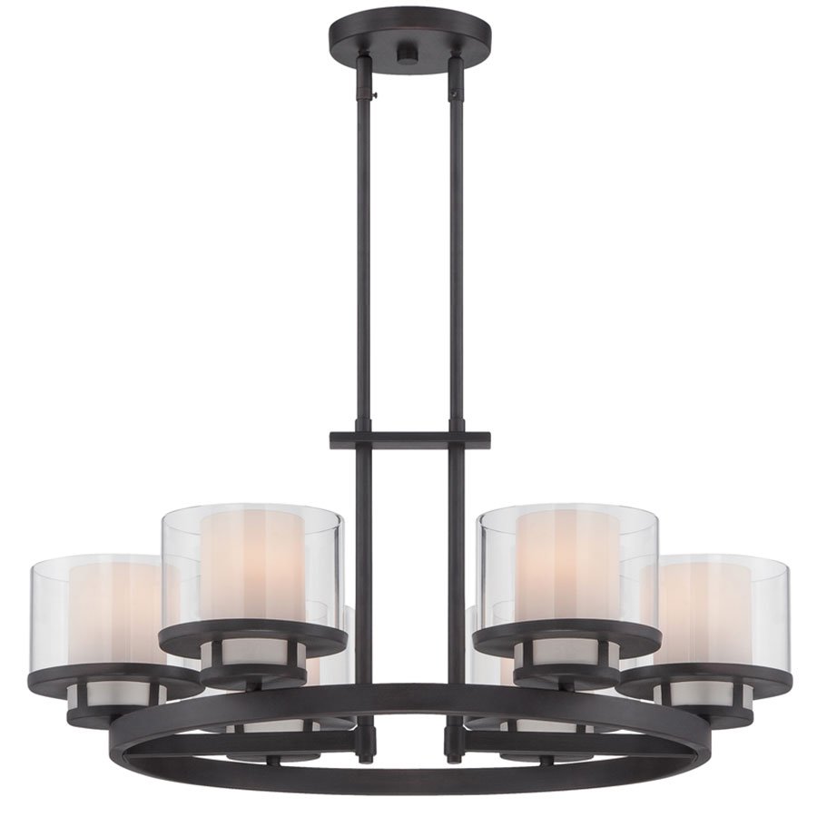 6 Light Chandelier in Biscayne Bronze with Clear and Frosted