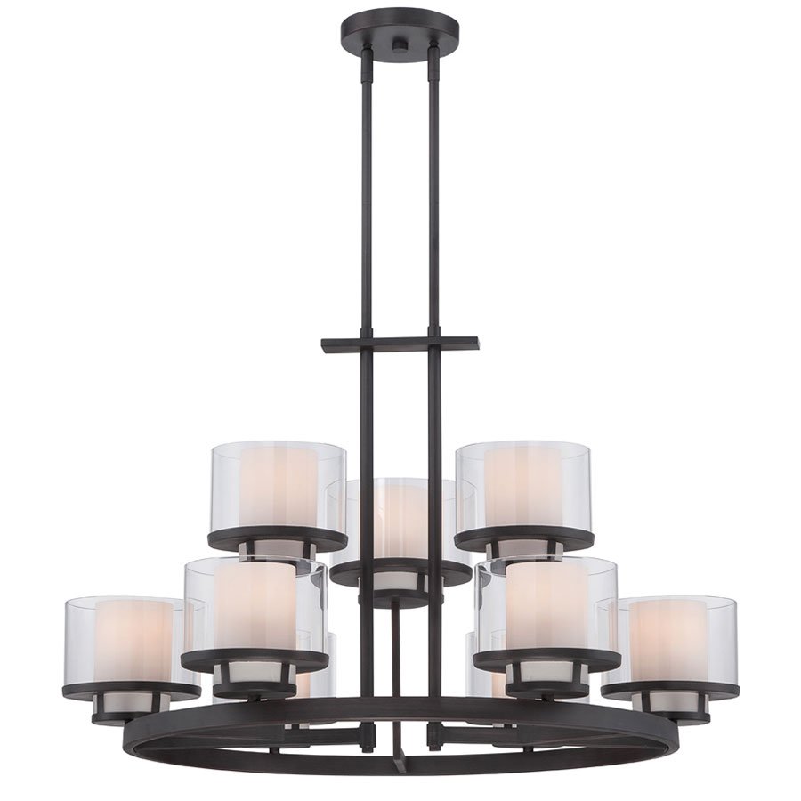 9 Light Chandelier in Biscayne Bronze with Clear and Frosted