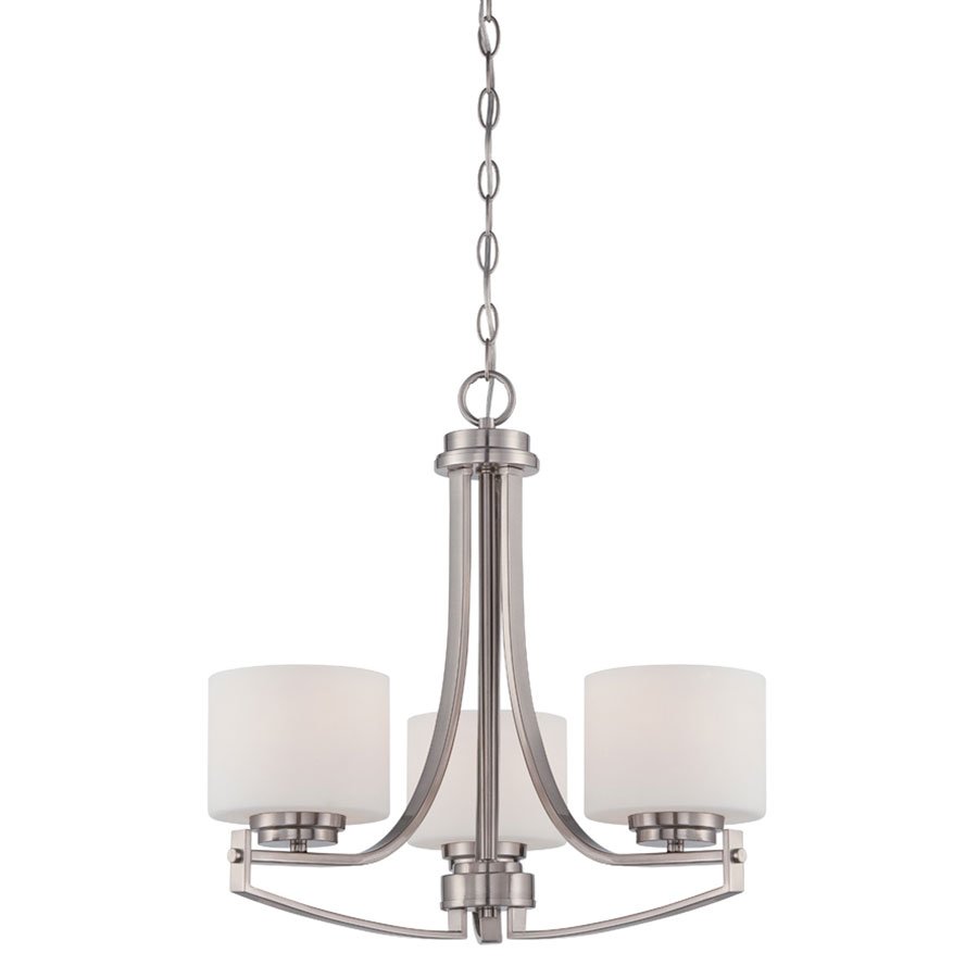 3 Light Chandelier in Satin Platinum with White Opal