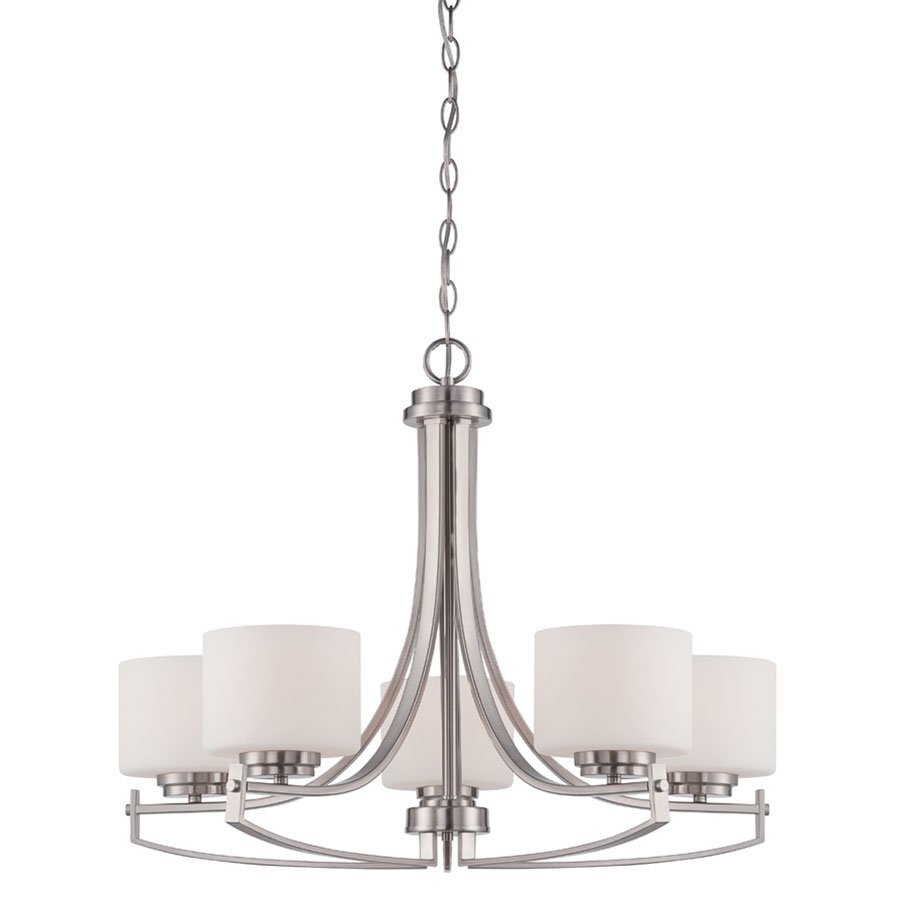 5 Light Chandelier in Satin Platinum with White Opal