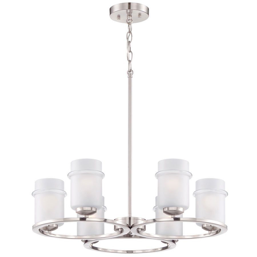 6 Light Chandelier in Satin Platinum with Satin Etched
