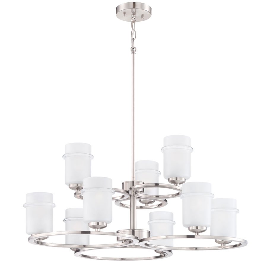 9 Light Chandelier in Satin Platinum with Satin Etched