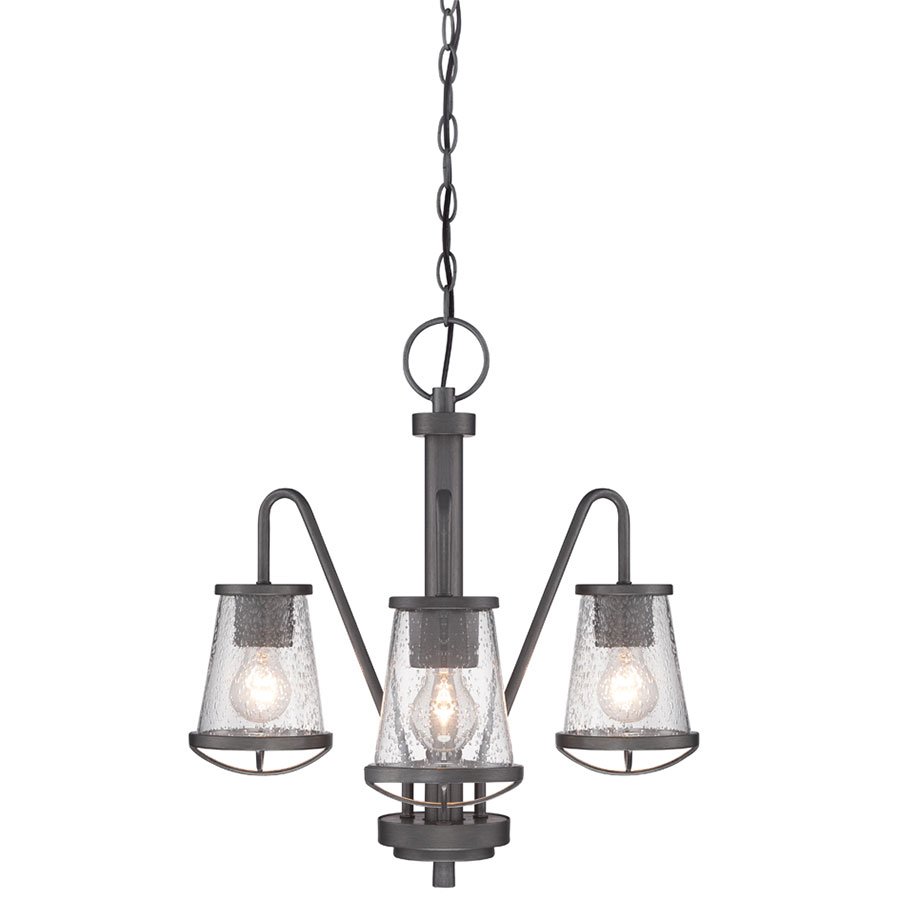 3 Light Chandelier in Weathered Iron with Clear Seedy