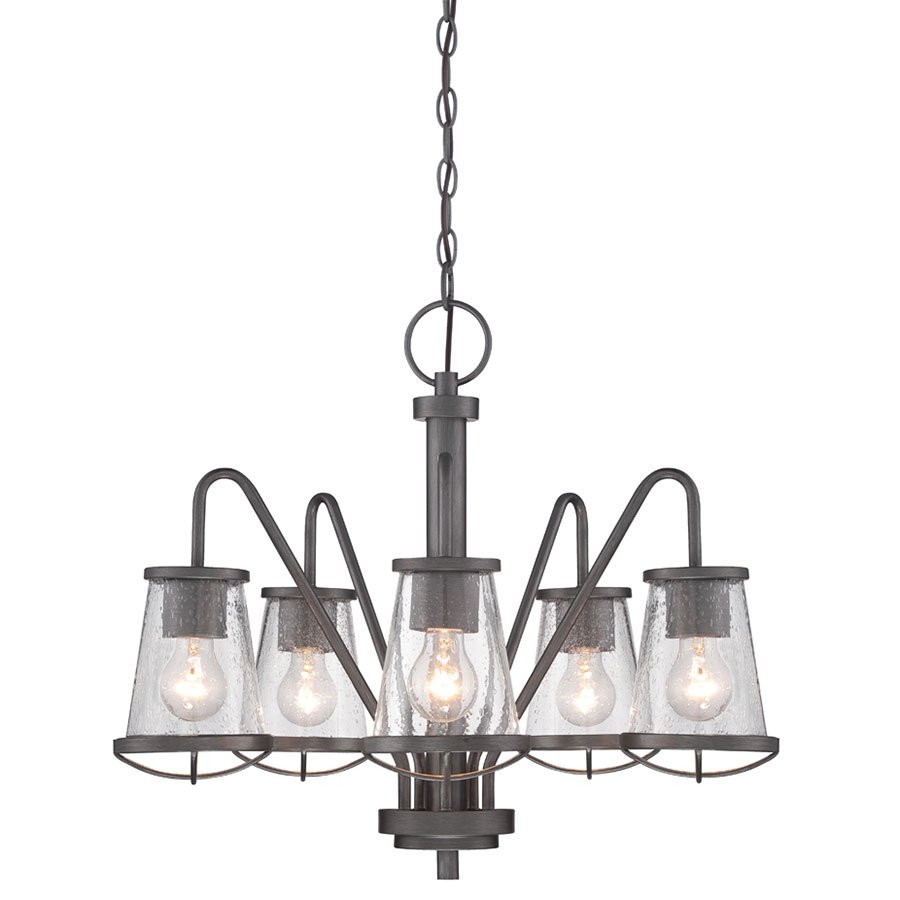 5 Light Chandelier in Weathered Iron with Clear Seedy