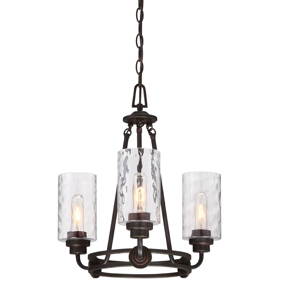 3 Light Chandelier in Old English Bronze with Blown Hammered