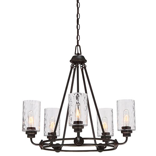 5 Light Chandelier in Old English Bronze with Blown Hammered