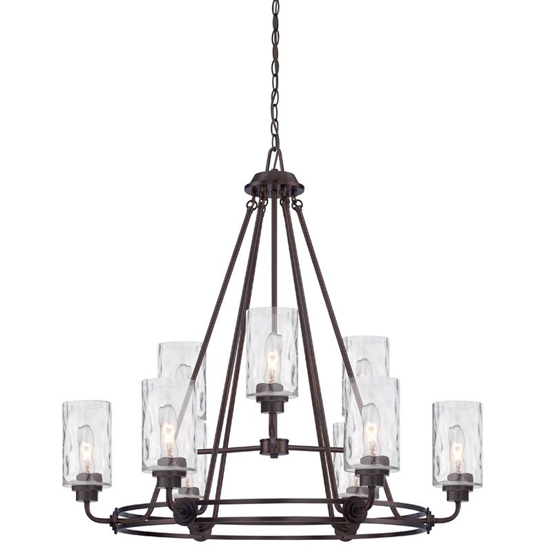 9 Light Chandelier in Old English Bronze with Blown Hammered