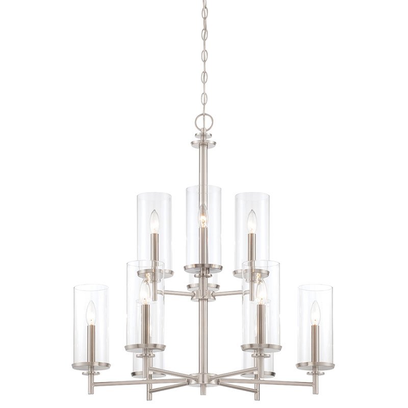 9 Light Chandelier in Satin Platinum with Clear