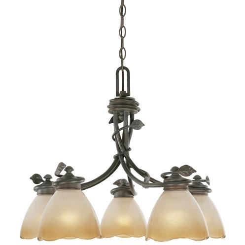 Interior Chandelier in Old Bronze with Sculpted Ochere Luster