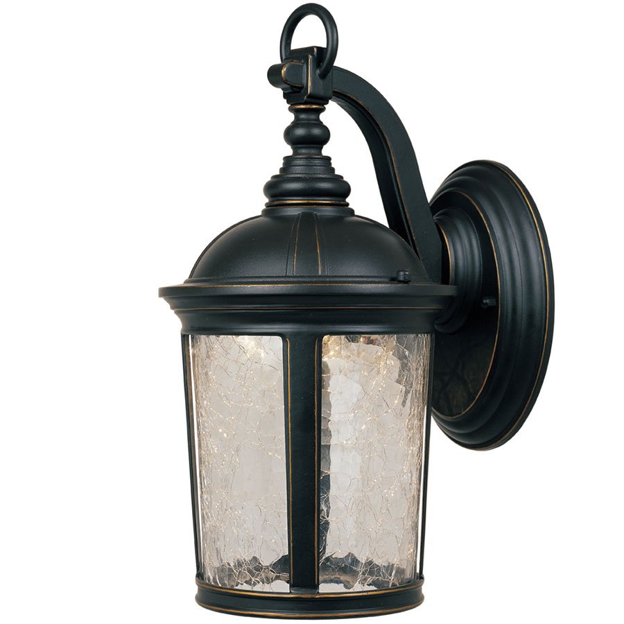 7" LED Wall Lantern in Aged Bronze Patina with Clear Crackle