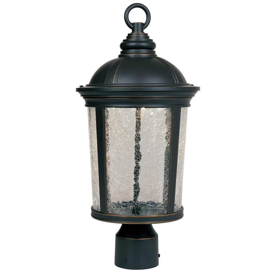 9" LED Post Lantern in Aged Bronze Patina with Clear Crackle
