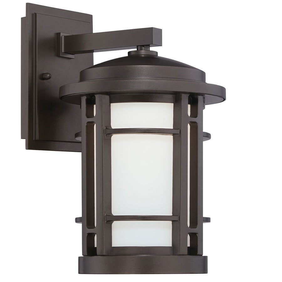 7" LED Wall Lantern in Burnished Bronze with White Opal